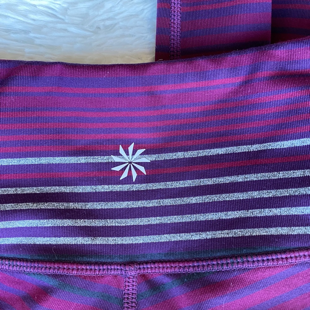 ATHLETA Colorblock Purple Striped Chaturanga Leggings 349333 Extra Small XS - Picture 5 of 11